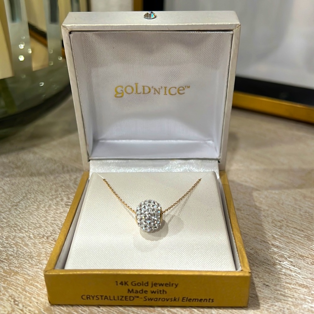 Swarovski GOLD’N’ICE Crystalized pendent, 14 karat gold necklace, NWT - Picture 3 of 9